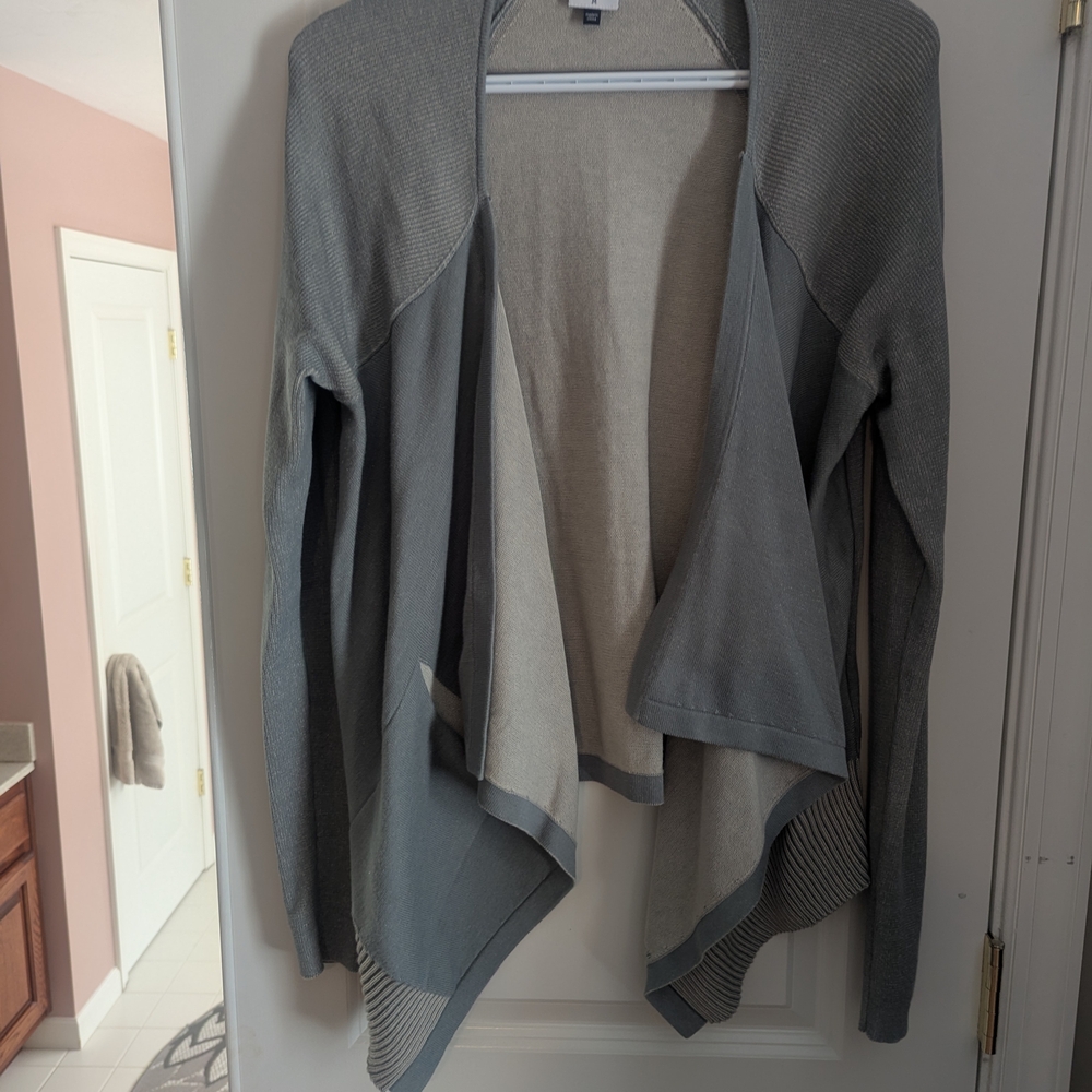 CAbi Two-Tone Gray Open Front Cardigan
